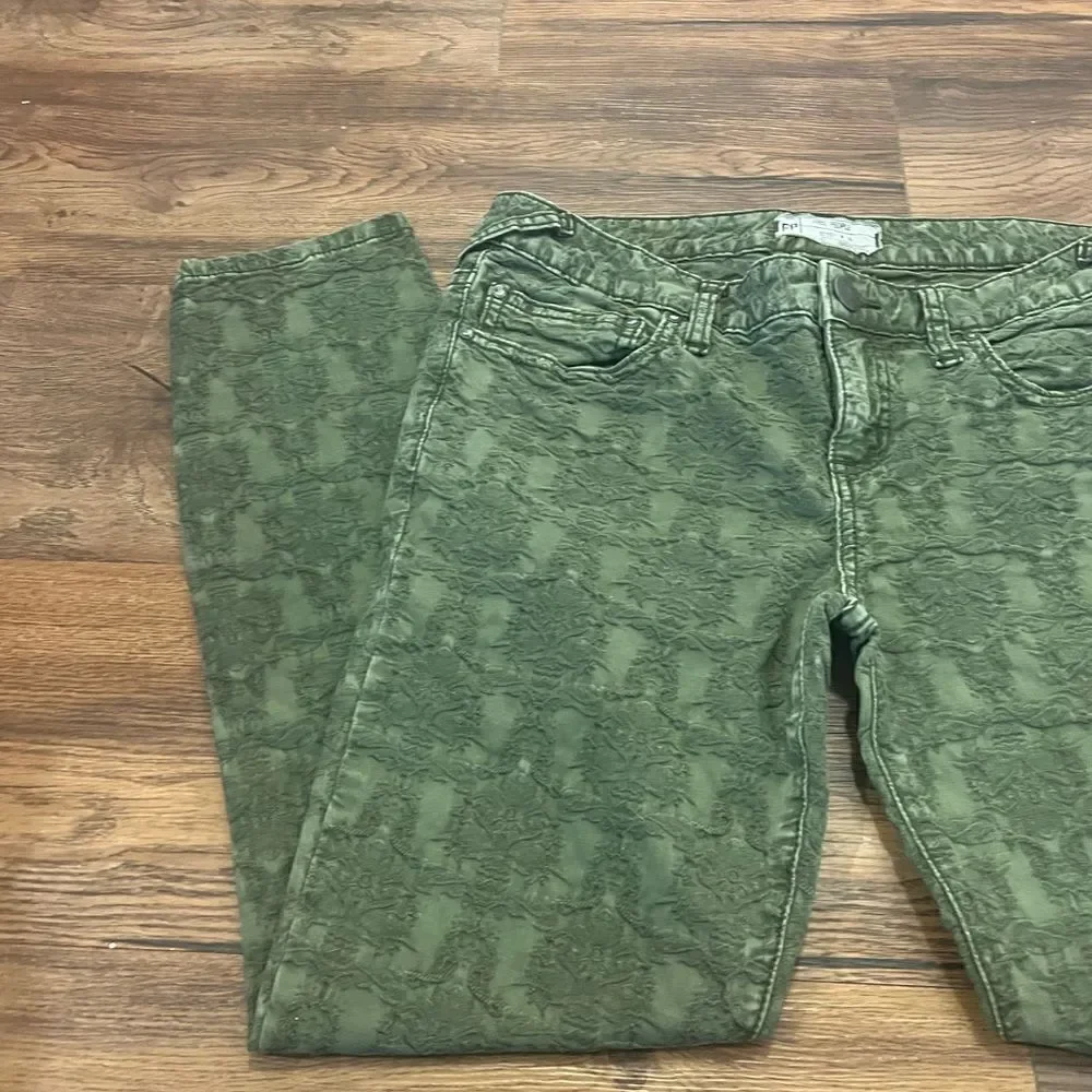 Free People Green Textured Jeans